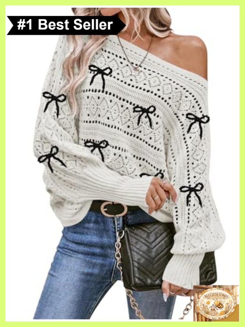 Womens Off Shoulder Oversized Knit Sweater Batwing Sleeve Crochet Pullover